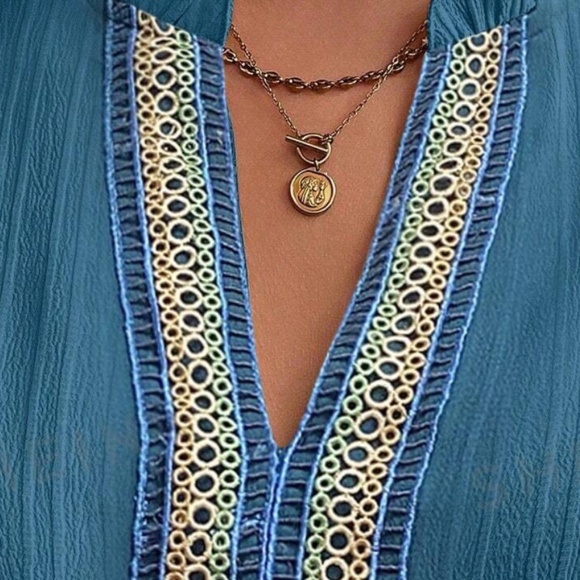 Plus Color Block Frill neck Long sleeve Blouse - Picture 4 of 7